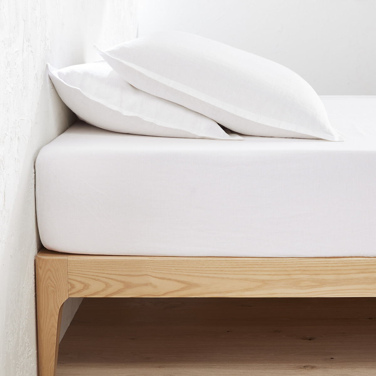 Drap housse lin lavé, bonnet 35 cm, Linot blanc, LA REDOUTE INTERIEURS