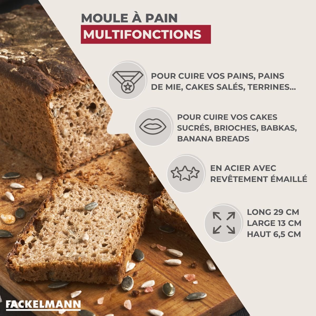 Moule à pain et à cake émaillé 29 cm noir, FACKELMANN