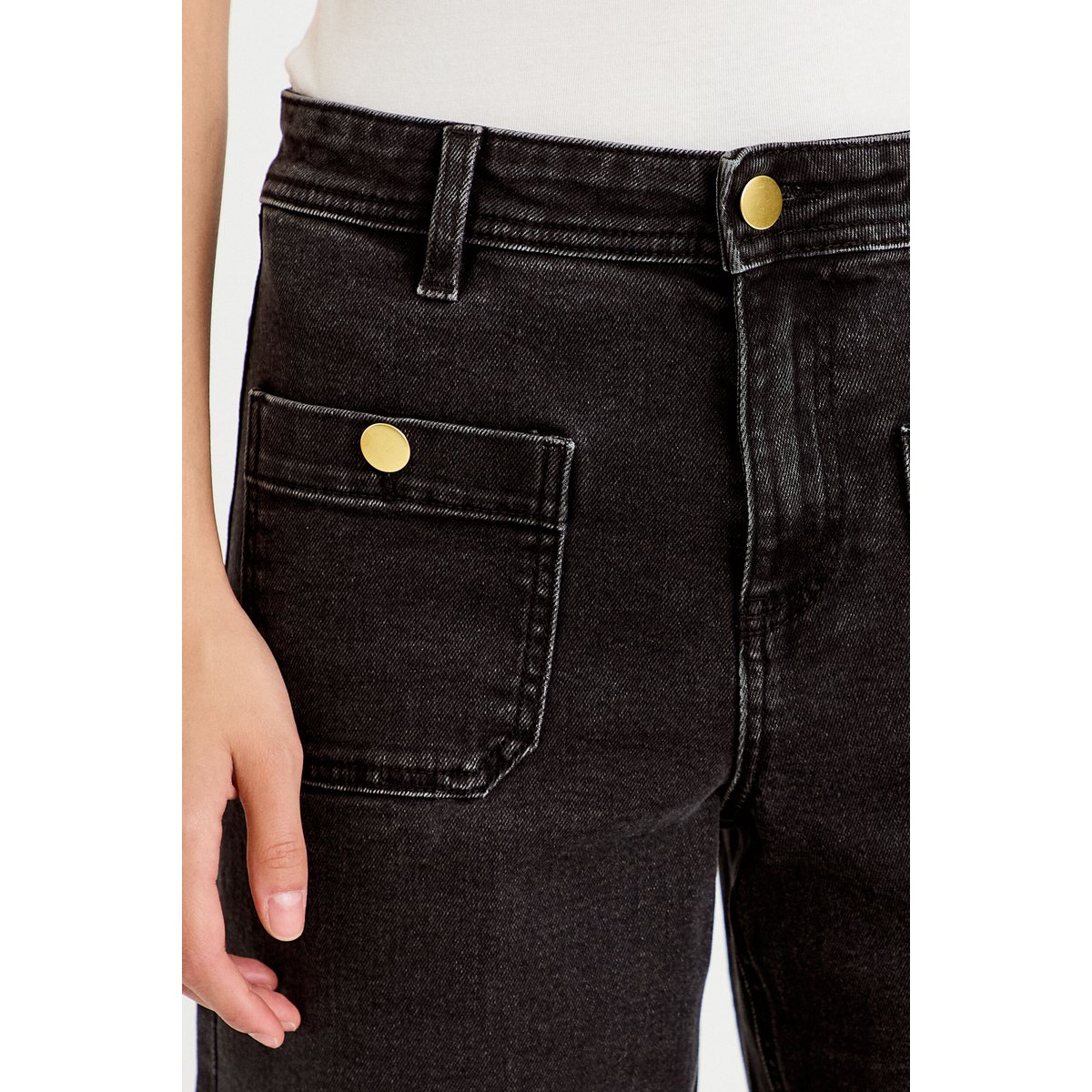 Jean wide leg cropped taille haute denim noir, CACHE CACHE