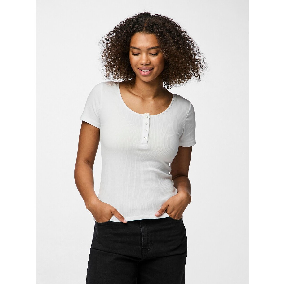 T-shirt boutonné blanc, PIECES