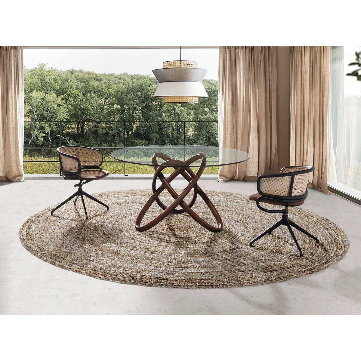 Chaise pivotante en rotin et velours brun marron | noir, ANGEL CERDA