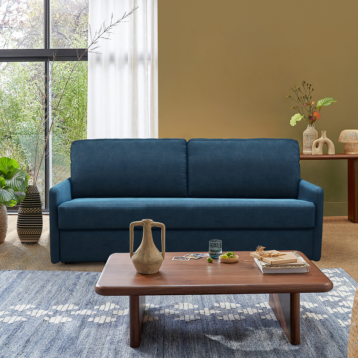 Bank-bed fluweel, mousse Marta pruisisch blauw, LA REDOUTE INTERIEURS