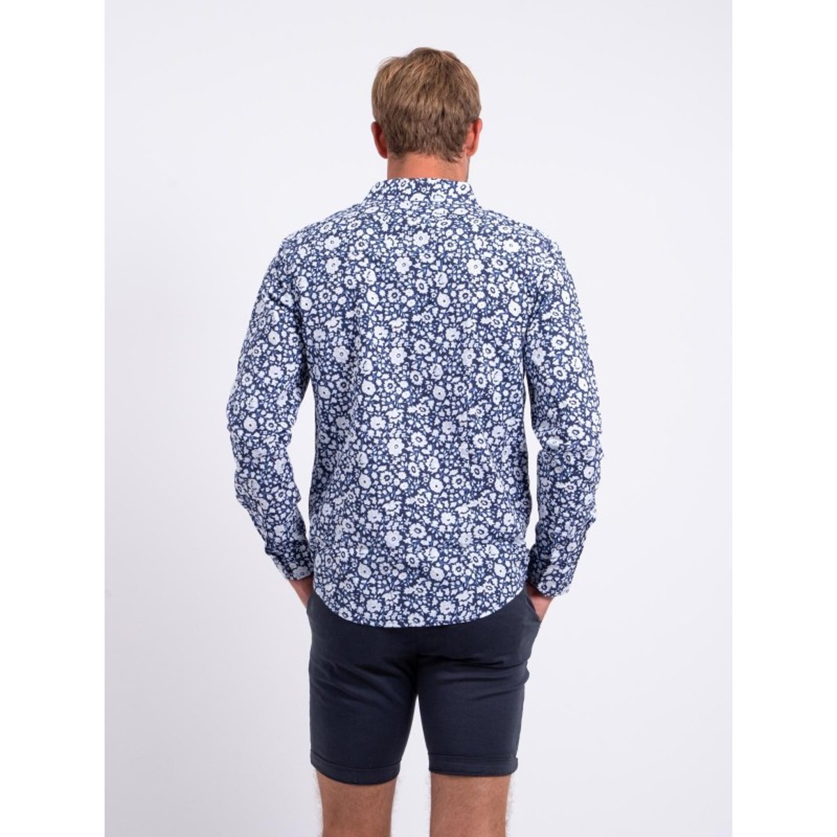Chemise Manches Longues Pur Coton Motifs Delville bleu marine, RITCHIE