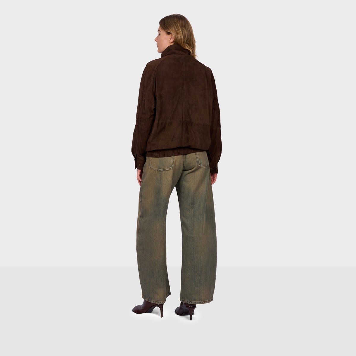 Blouson en cuir suède à col montant SAILOR chocolat, OAKWOOD