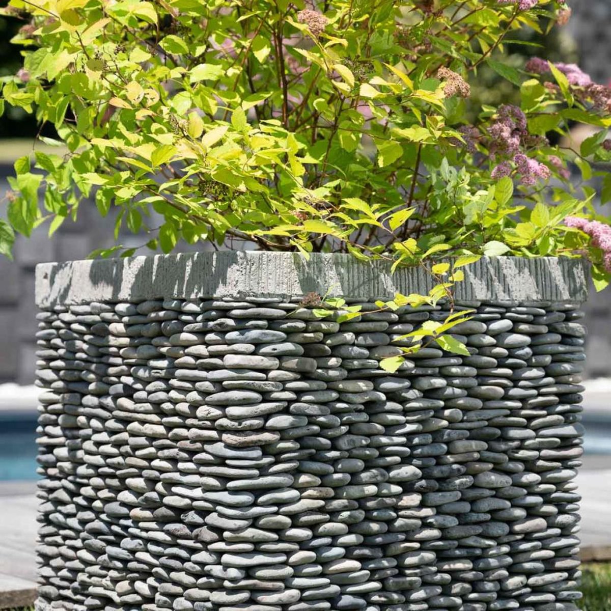 Pot bac jardinière jardin terrasse galet cube carré 50cm ZEN gris, WANDA COLLECTION