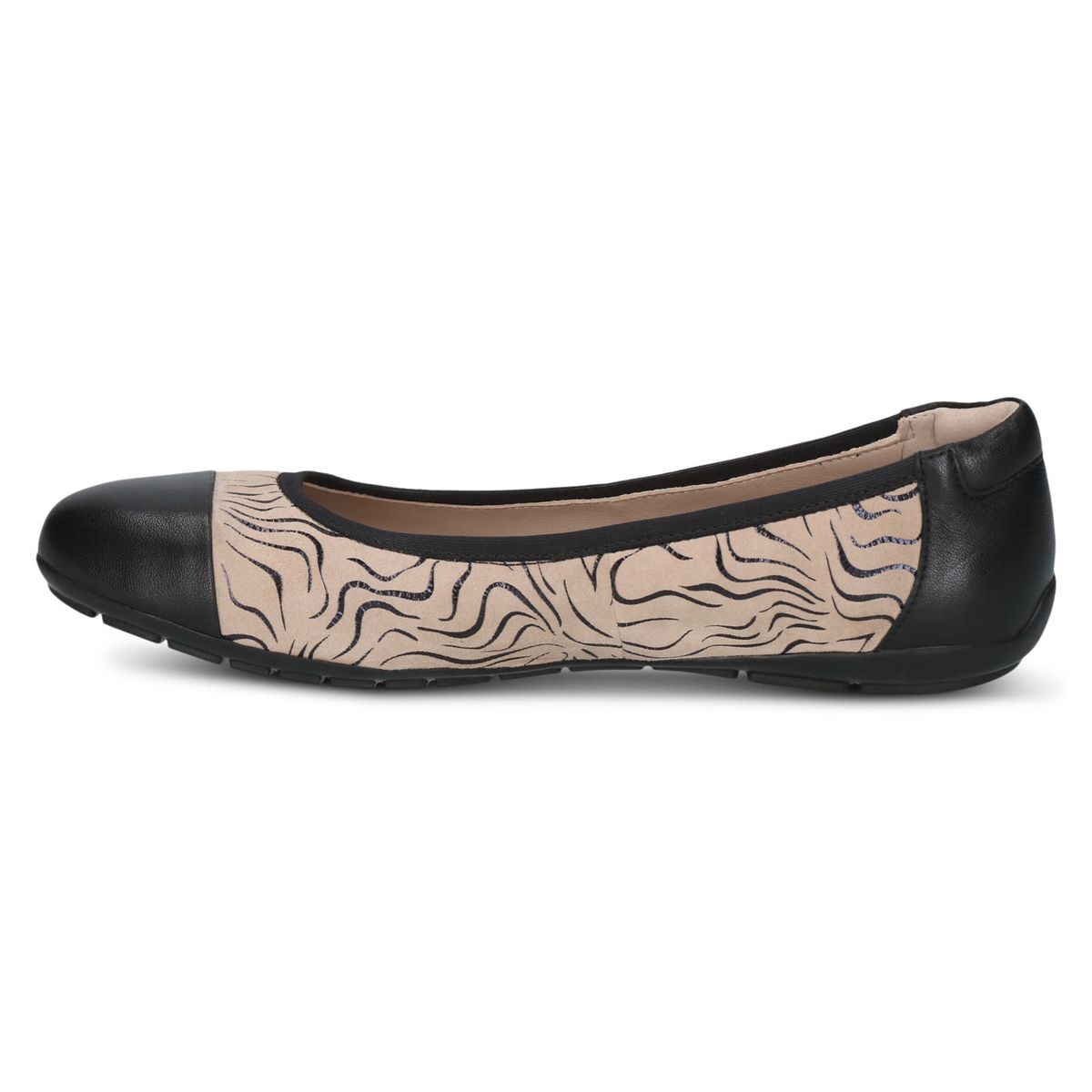 Ballerine en cuir noir zèbre, CAPRICE