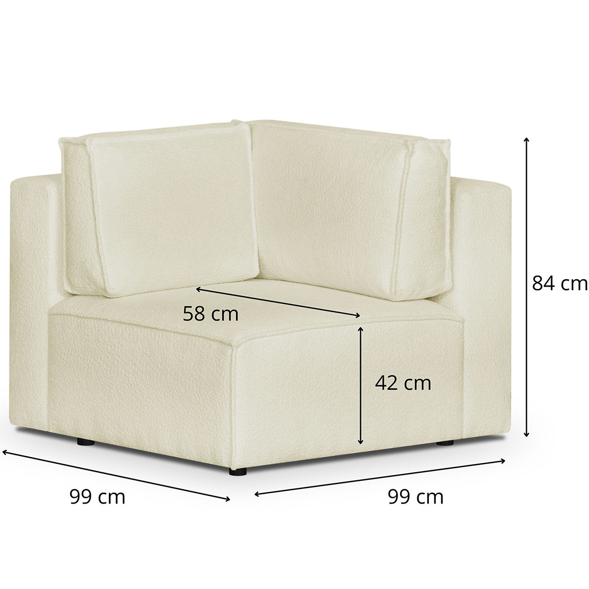 Canapé d'angle gauche convertible 10+1 places en tissu bouclé - HARPER MOD ecru, HOMIFAB
