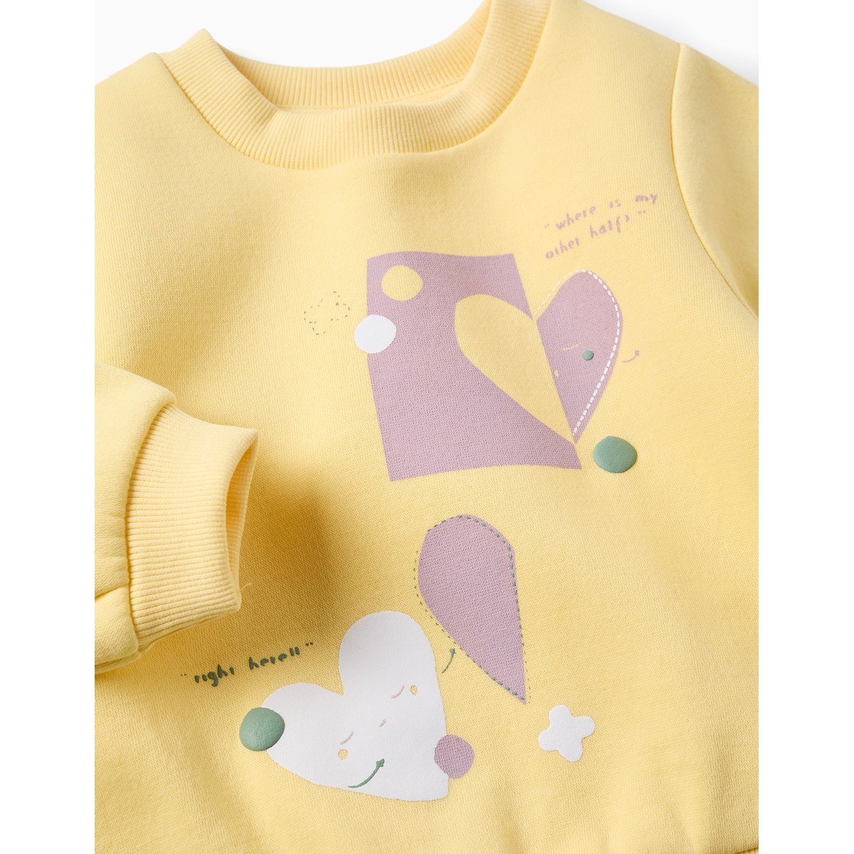 Sweat en coton peigné avec fleurs et cœurs jaune, ZIPPY