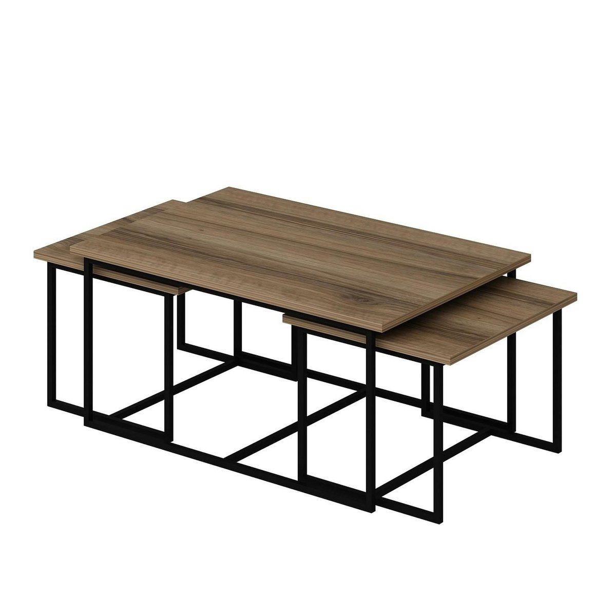 Table basse gigogne minimaliste effet noyer (lot de 3) JENA bois naturel, PIER IMPORT