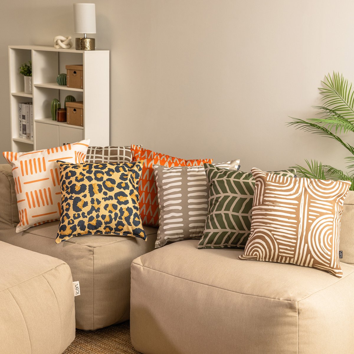 Lot de 4 coussins d'intérieur et d'extérieur Oeko-Tex®  - KYOTO marron, ICON