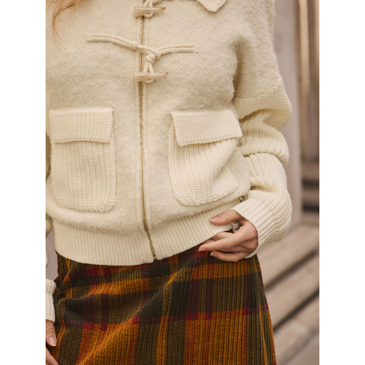 Veste en maille bouclée avec laine crème écru, NEXT