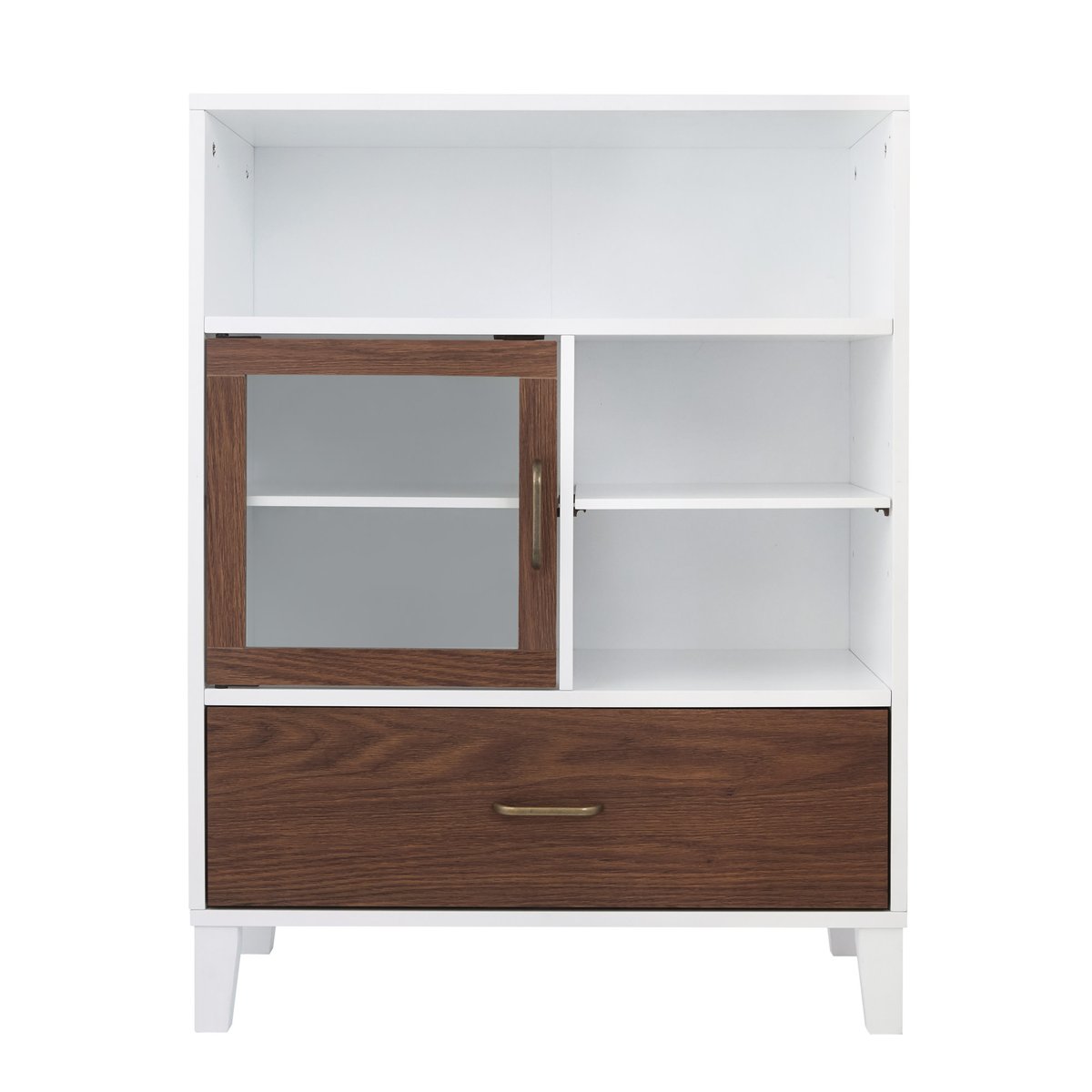 Armoire avec porte vitrée, tiroir, étagères, Blanc, TYLER couleur unique, TEAMSON HOME