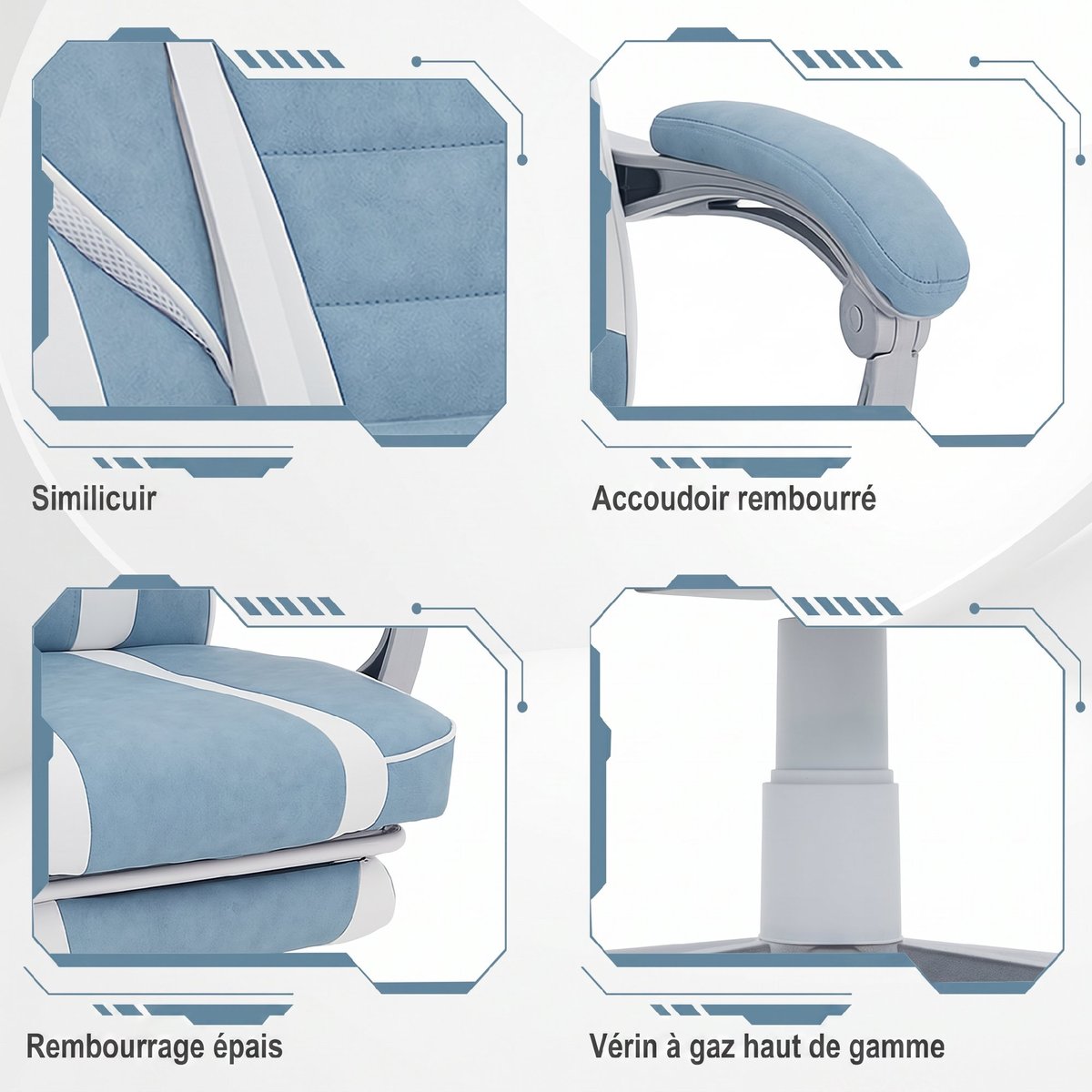 Fauteuil gaming Polyuréthane Bleu bleu, HOMCOM