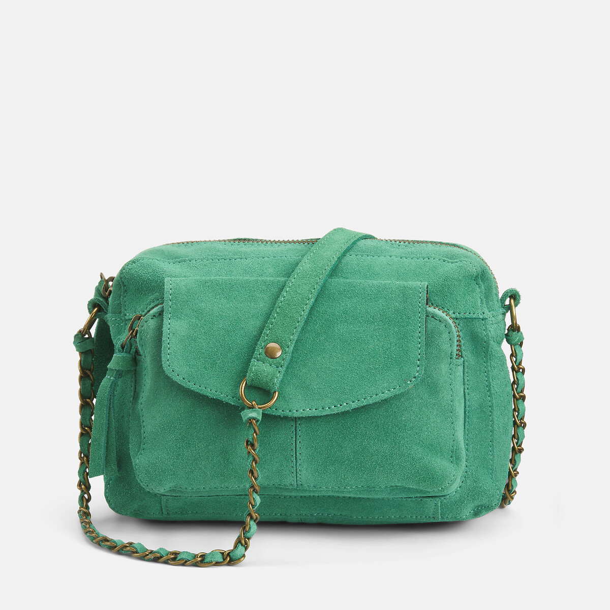 Petit sac à main Naina en cuir suède vert, PIECES