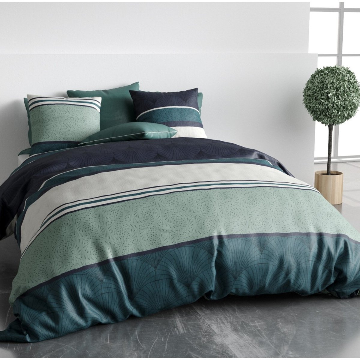 Housse de couette 260x240 ANTIKA + 2 taies coton 57 fils vert, DECORATIE