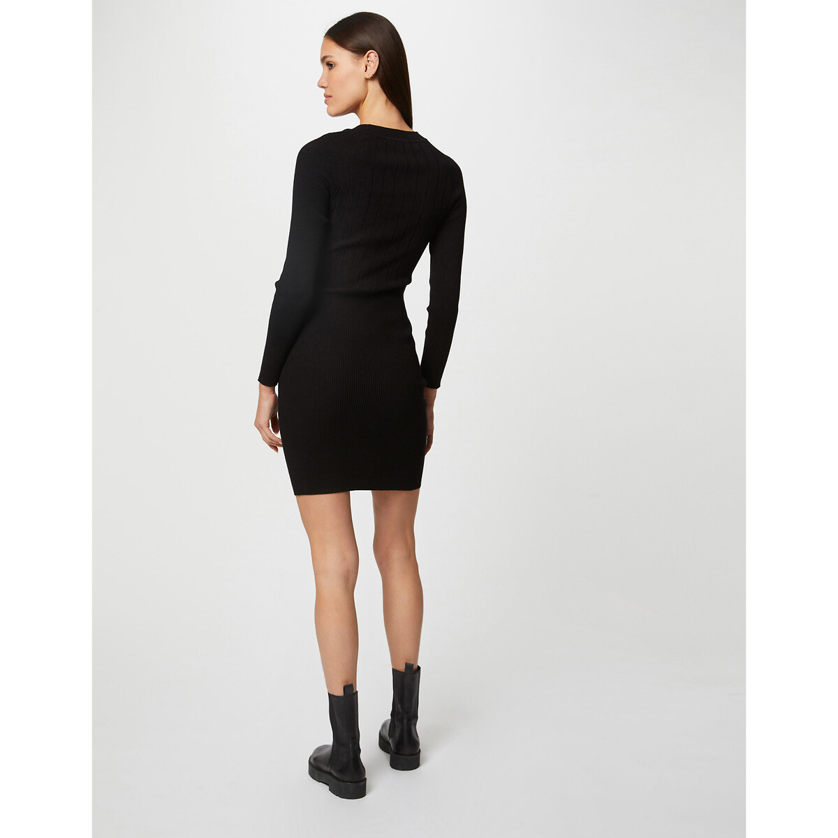 Fine Knit Jumper Dress with Crew Neck black, MORGAN