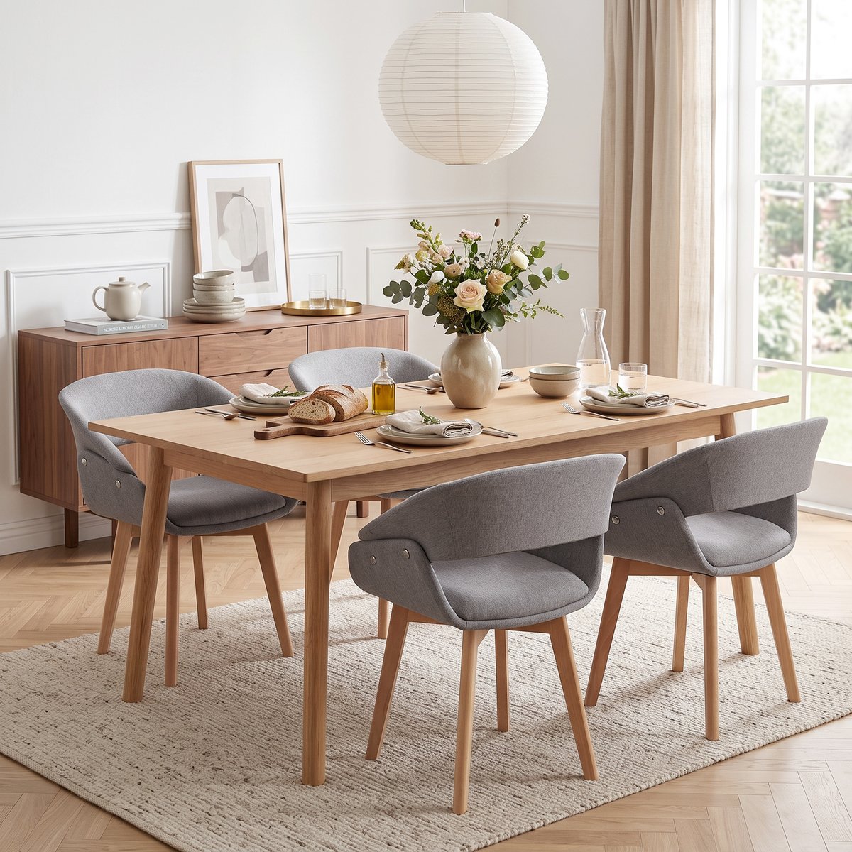 Chaise de salle à manger Tissu aspect lin gris clair, bois naturel, HOMCOM
