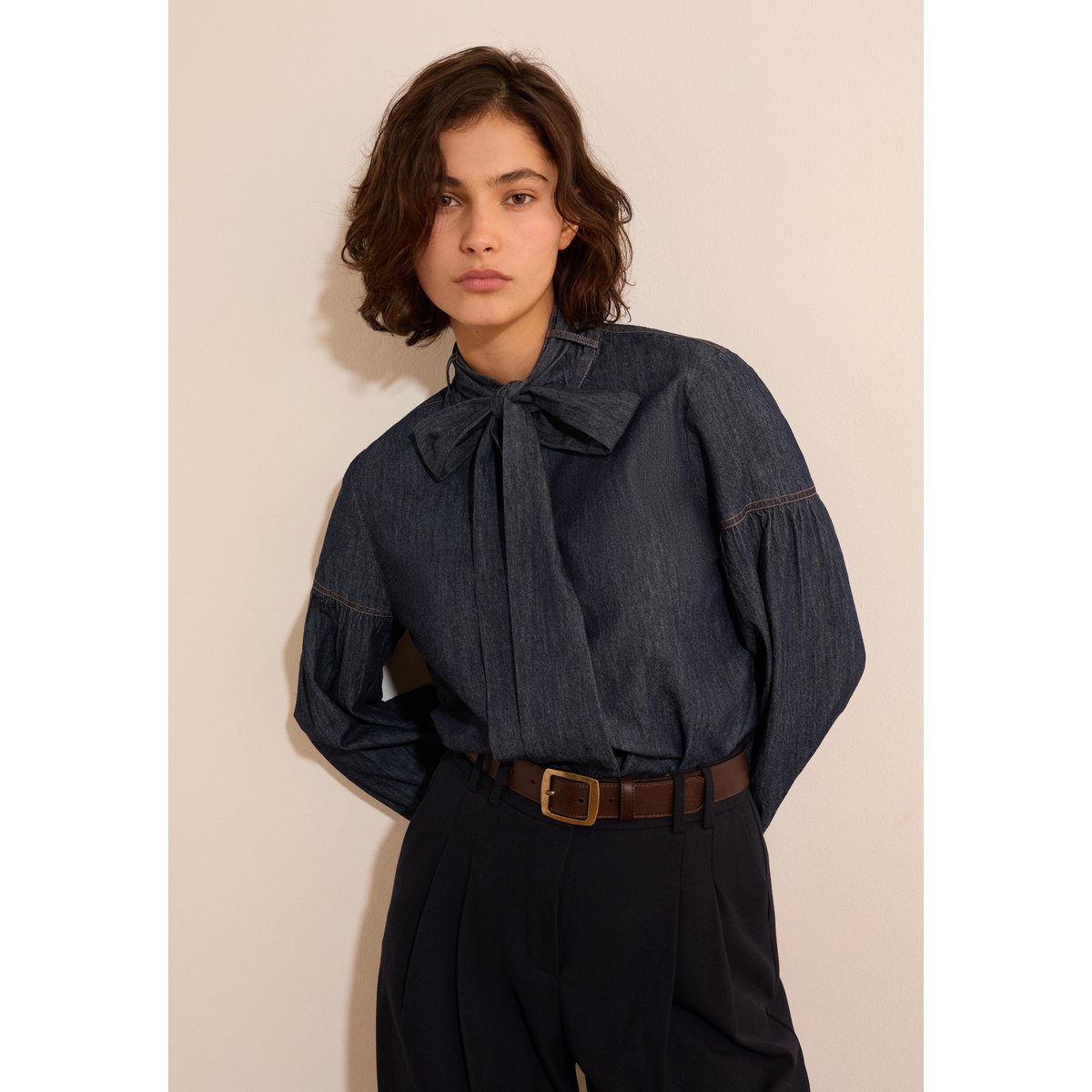 Chemise en jean avec lien à nouer CYRIEL bleu nuit, ETAM