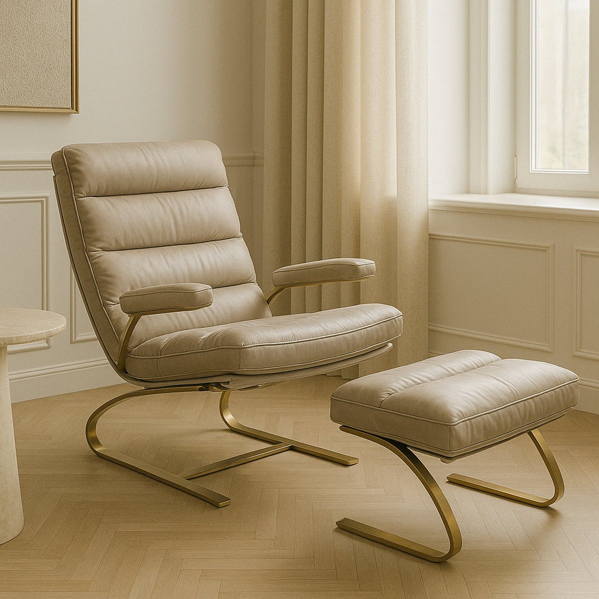 Fauteuil et repose-pieds, NOVEL marron, KARE DESIGN