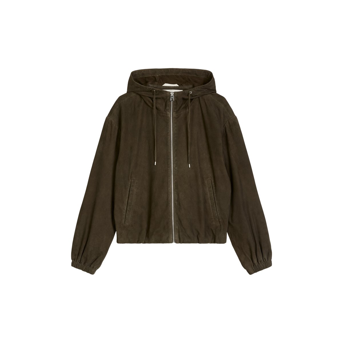 Veste en cuir avec capuche regular en cuir de chèvre velours marron foncé, MARC O'POLO