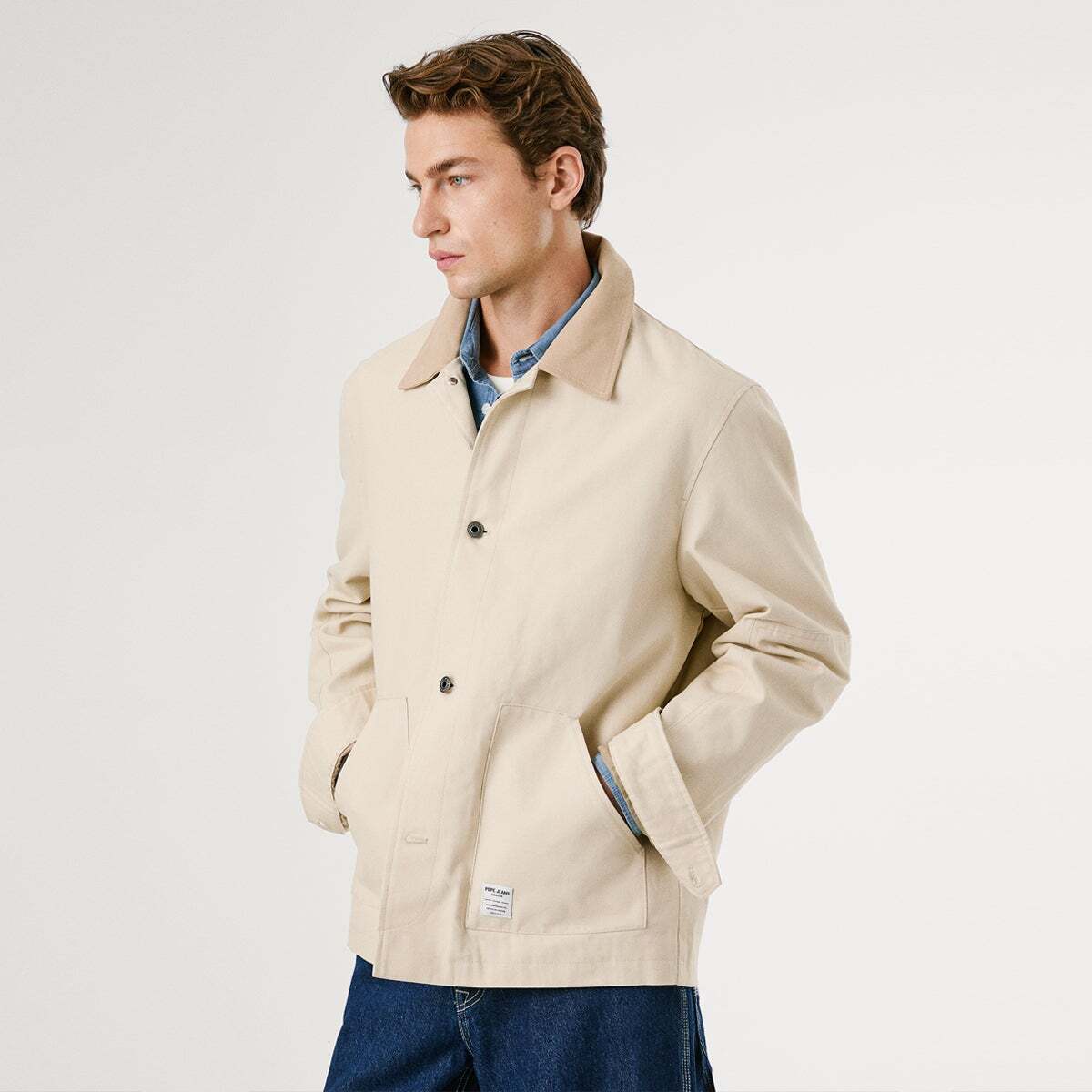 Veste En Toile Avec Col Chemise beige pied, PEPE JEANS