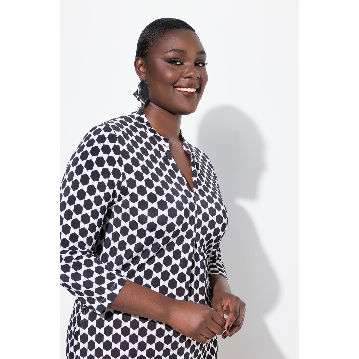 Robe midi en tissu piqué, tombé fluide blanc neige, ULLA POPKEN