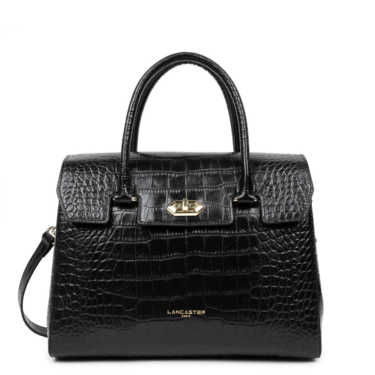 Sac à main en cuir motif croco EXOTIC CROCO noir, LANCASTER