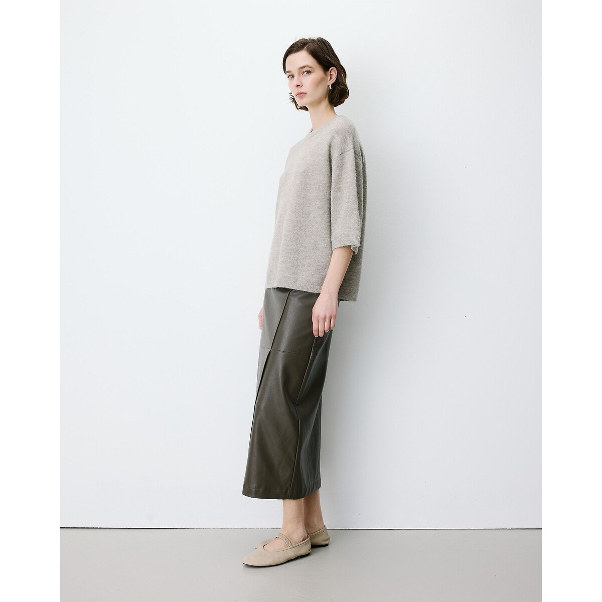 Pull oversize manches 3/4, ASHER taupe clair, GRACE & MILA