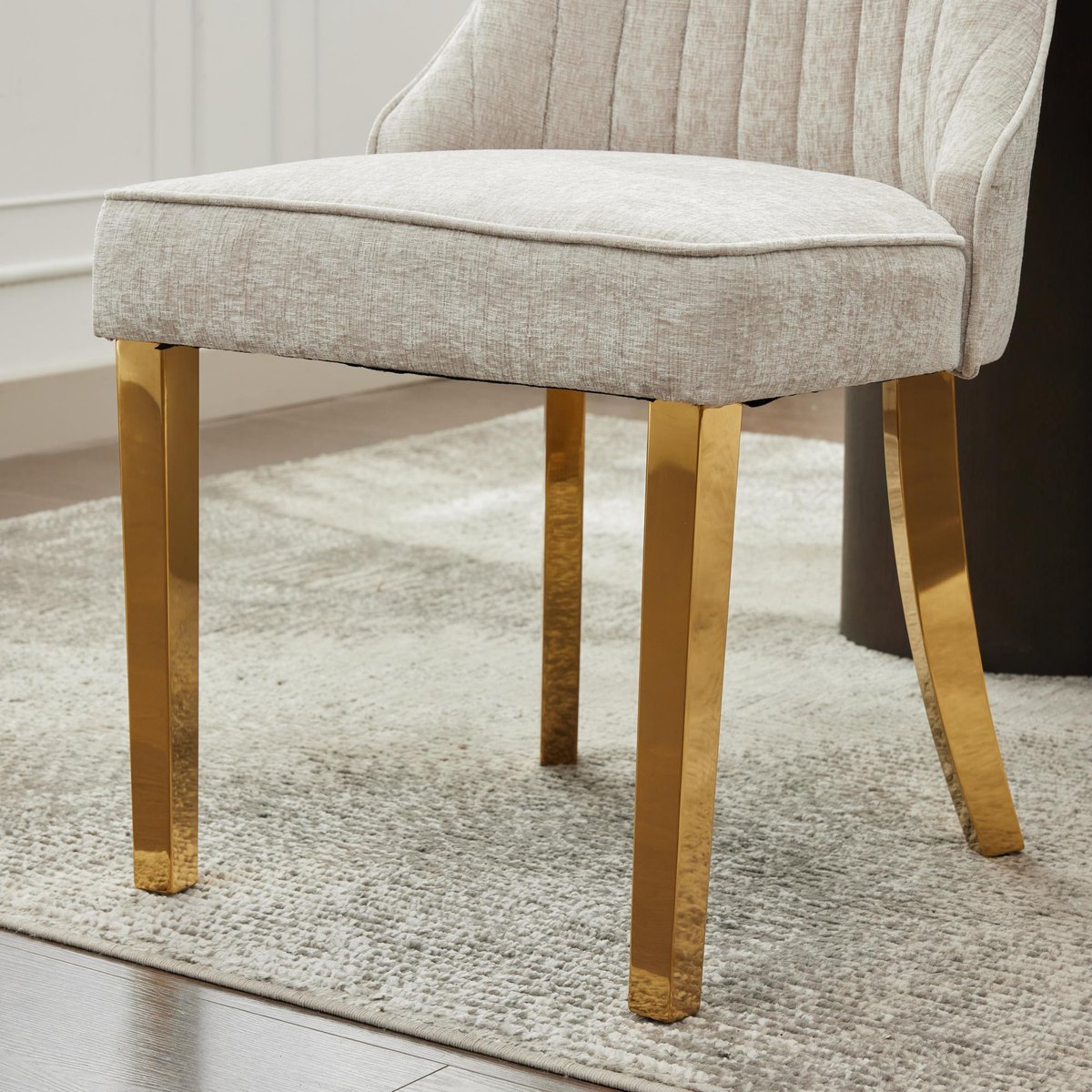Lot de 4 chaises en tissu chenille avec pieds métal doré, GERRYC beige, MEUBLES COSY