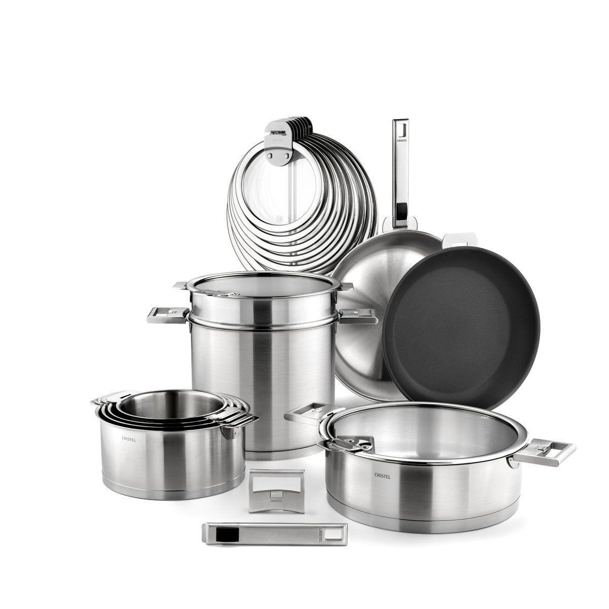 Série de 3 casseroles inox  amovible STRATE v019844, CRISTEL