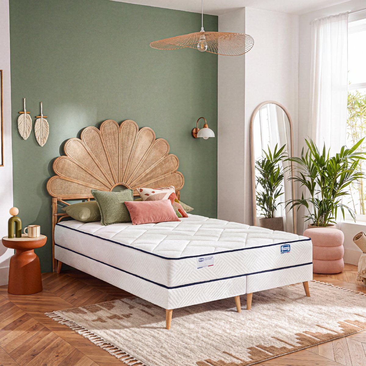 Ensemble L'EVIDENT, matelas ressorts ensachés 140x190, ferme, H23 + sommier blanc, SIMMONS