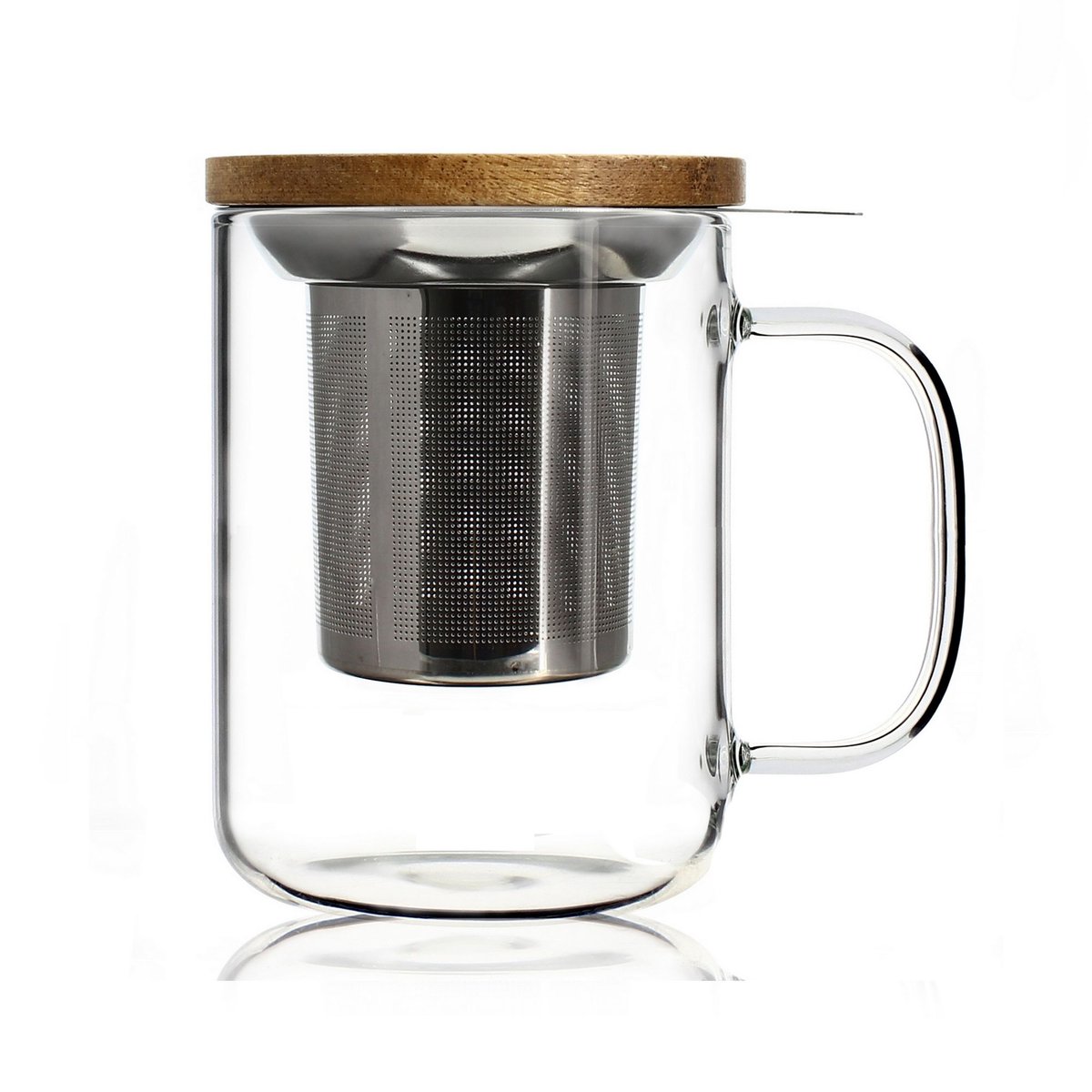 Tisanière en verre et couvercle en bois d'acacia 450ml, GUSTAVE blanc, OGO LIVING