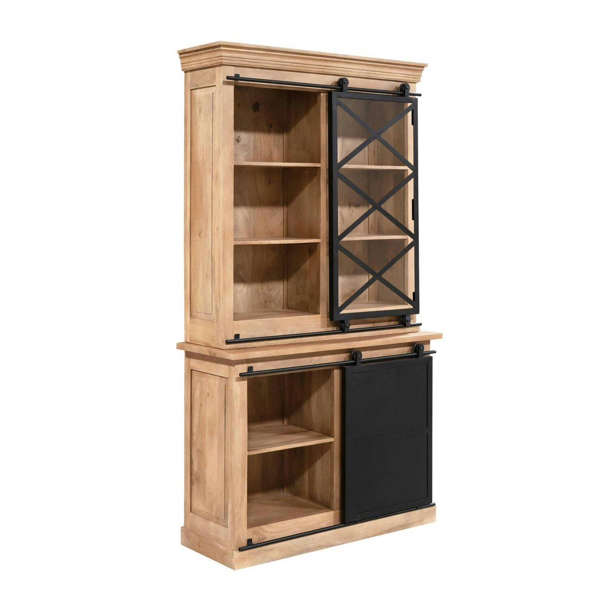 Vaisselier bois métal style atelier à portes coulissantes 120 cm CAMDEN bois naturel, PIER IMPORT