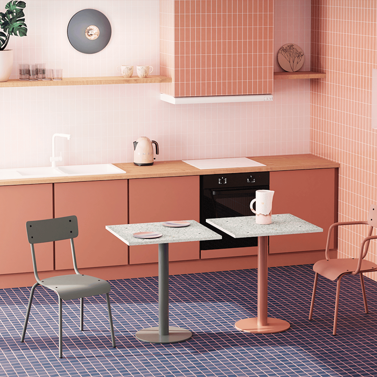Table à manger en plastique recyclé carré vert, LES GAMBETTES