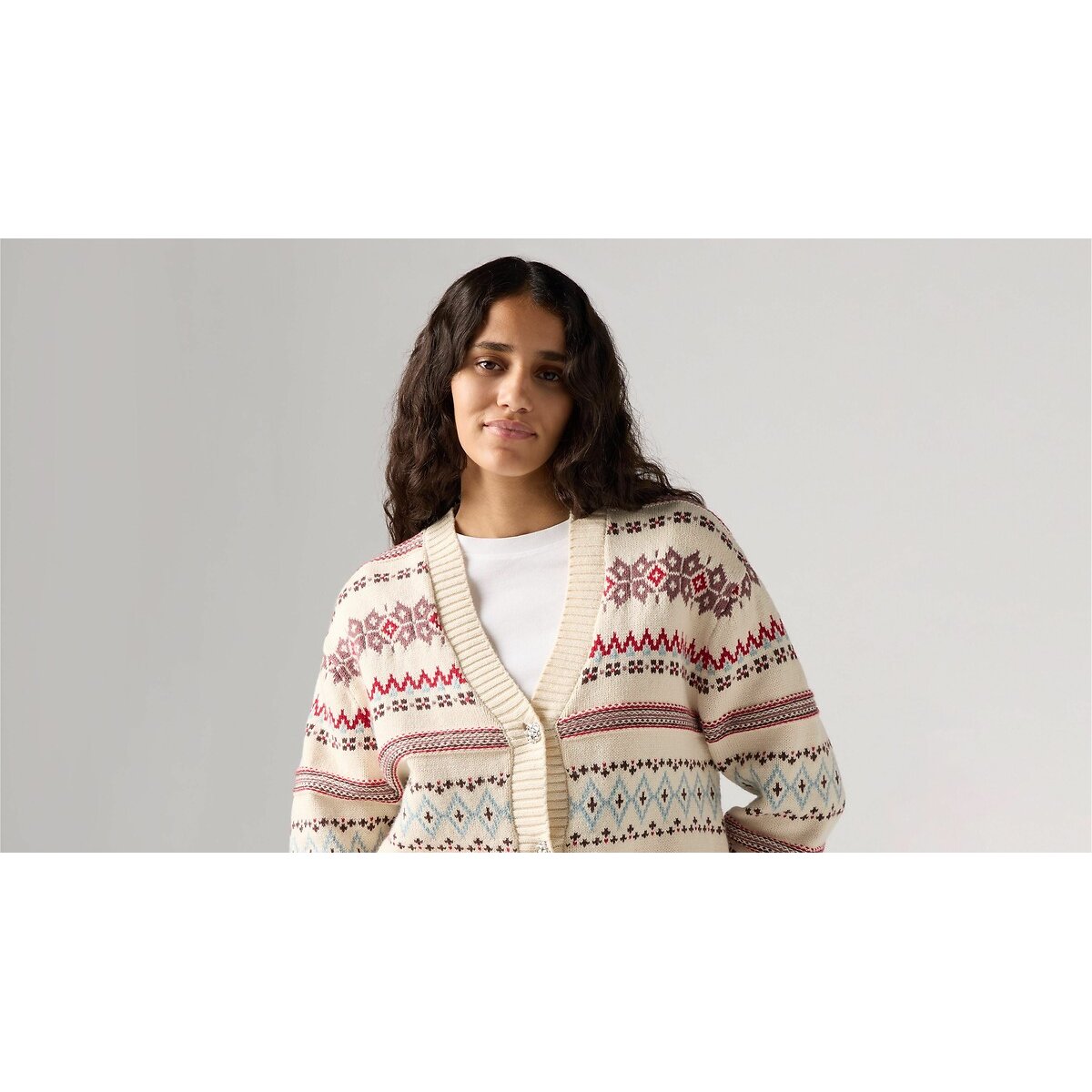 Gebreid vest met V-hals, knoopsluiting bedrukt ecru, LEVI'S