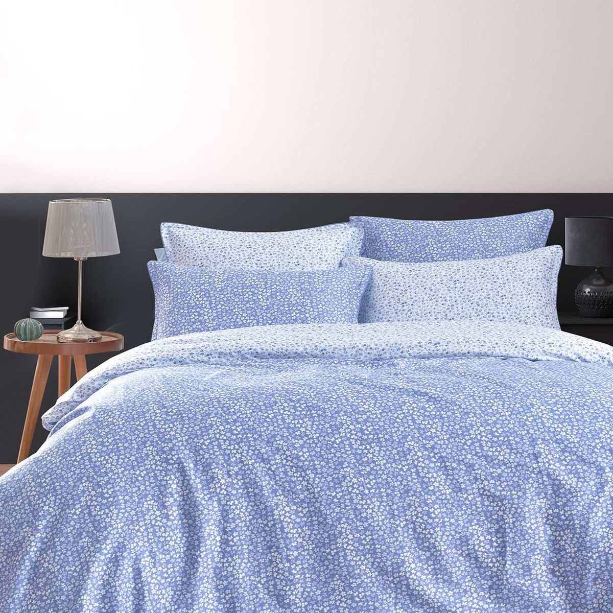 Housse de couette en satin de coton 120 fils IMPATIENCE cobalt, SENSEI MAISON
