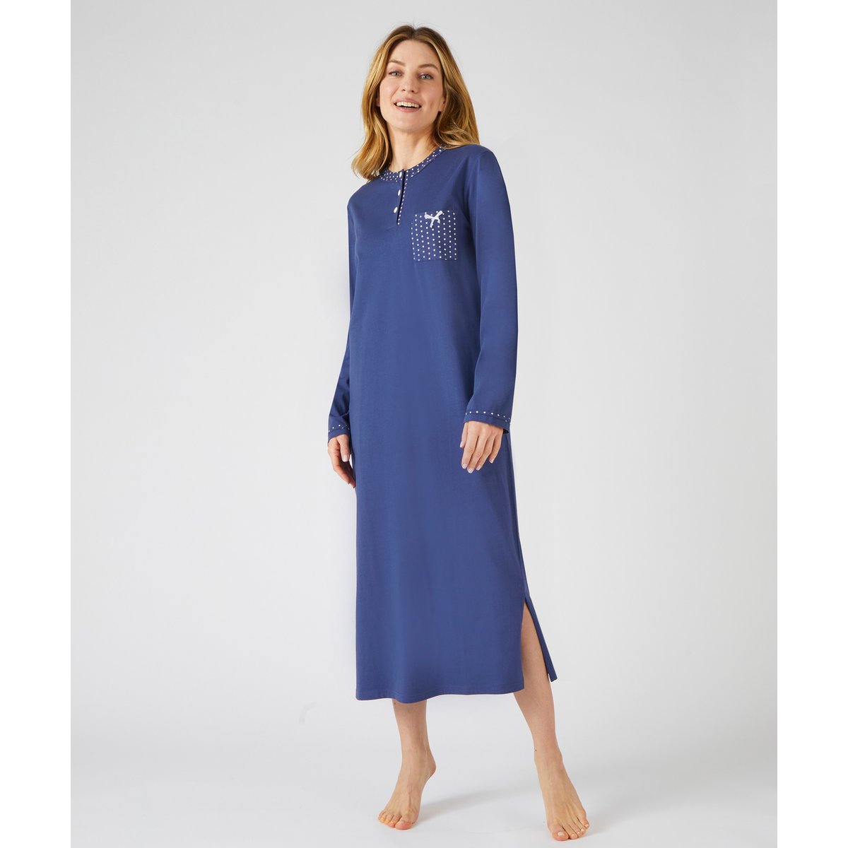 Liquette maille jersey, long 120 cm bleu nuit, DAMART