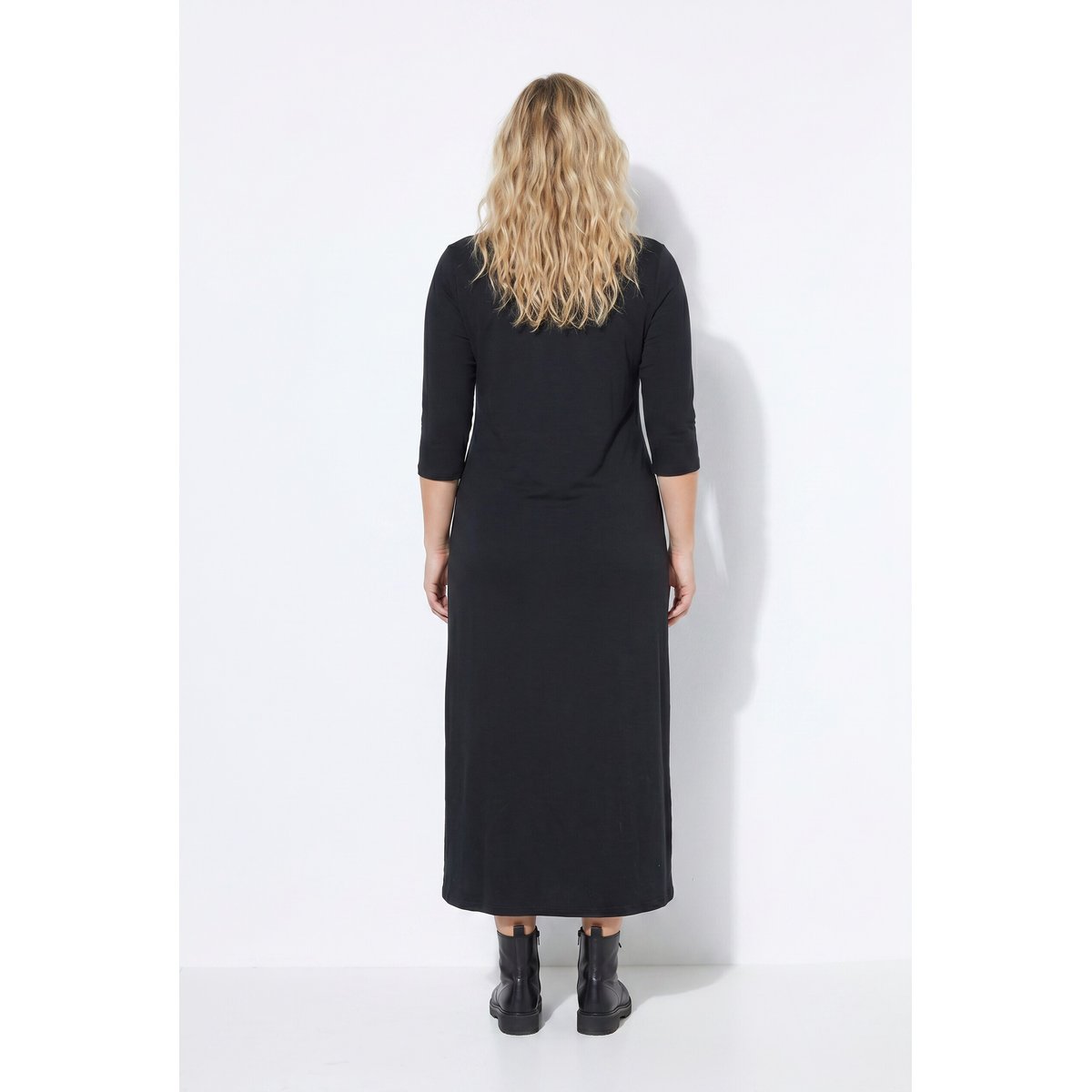 Robe longue avec fronces fantaisie noir, ULLA POPKEN