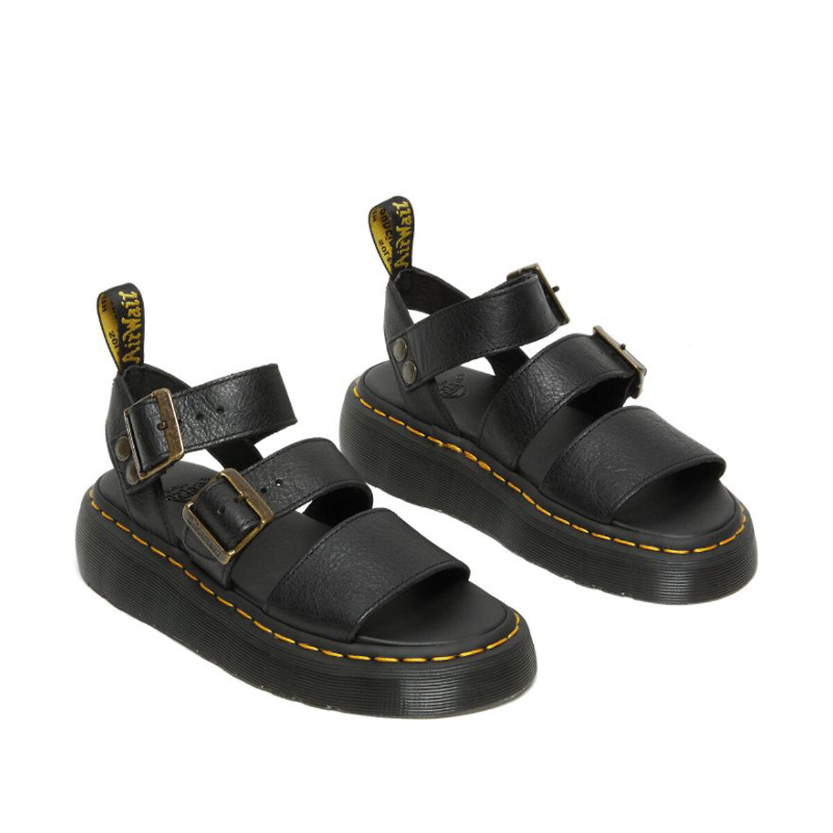 Sandales plateforme Gryphon Quad cuir Pisa noir, DR. MARTENS