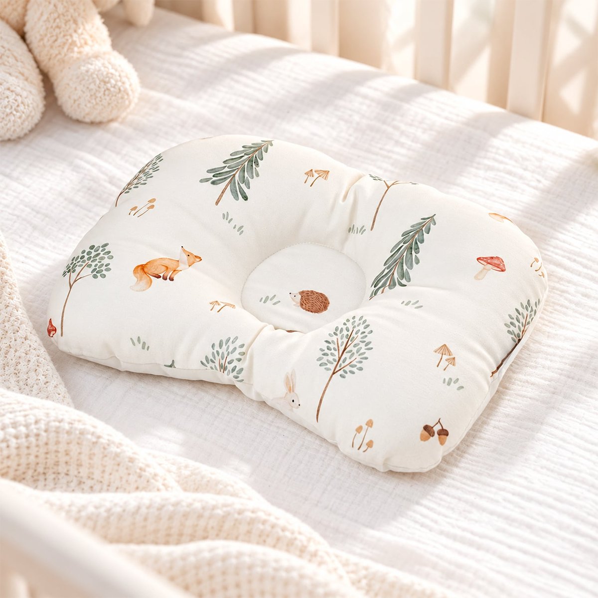 Coussin cale-tête ergonomique en satin de coton FOREST écru, SEVIRA KIDS