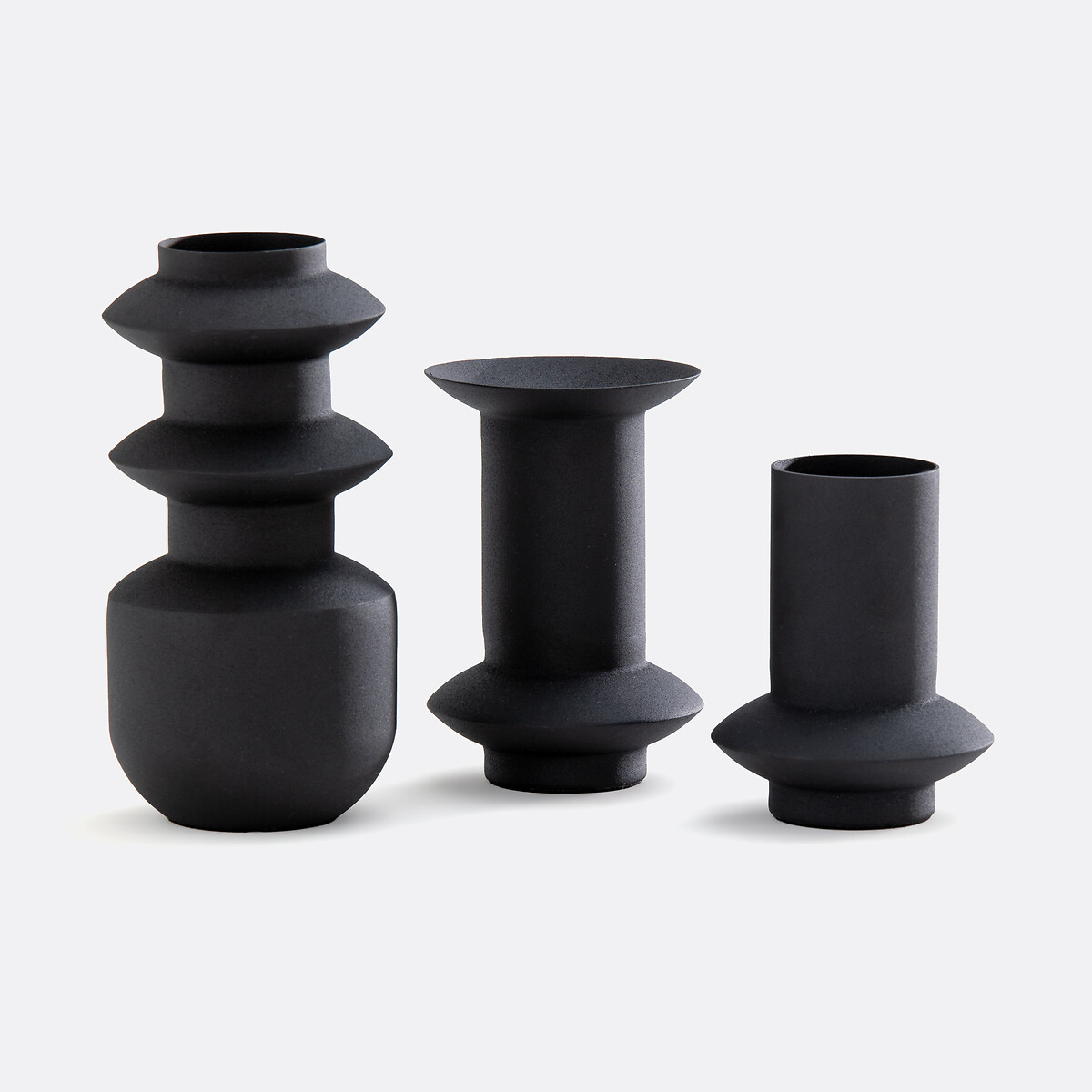 Lot de 3 vases design en métal fer texturé Anaïa noir, LA REDOUTE INTERIEURS