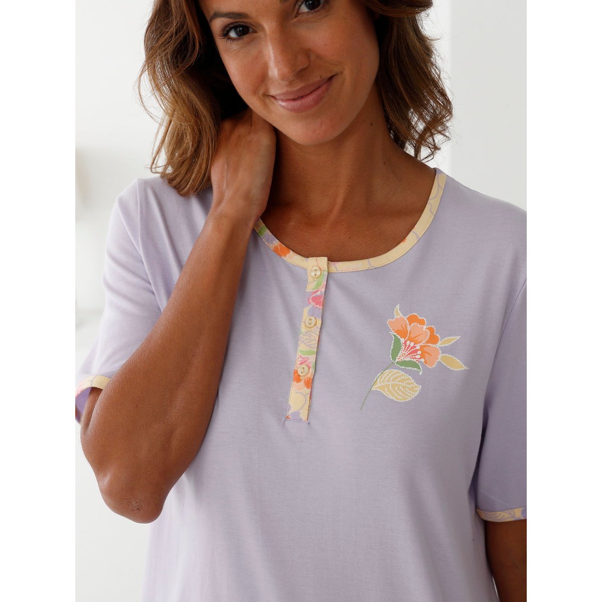 Pyjacourt femme en maille coton imprimé lilas, DAXON