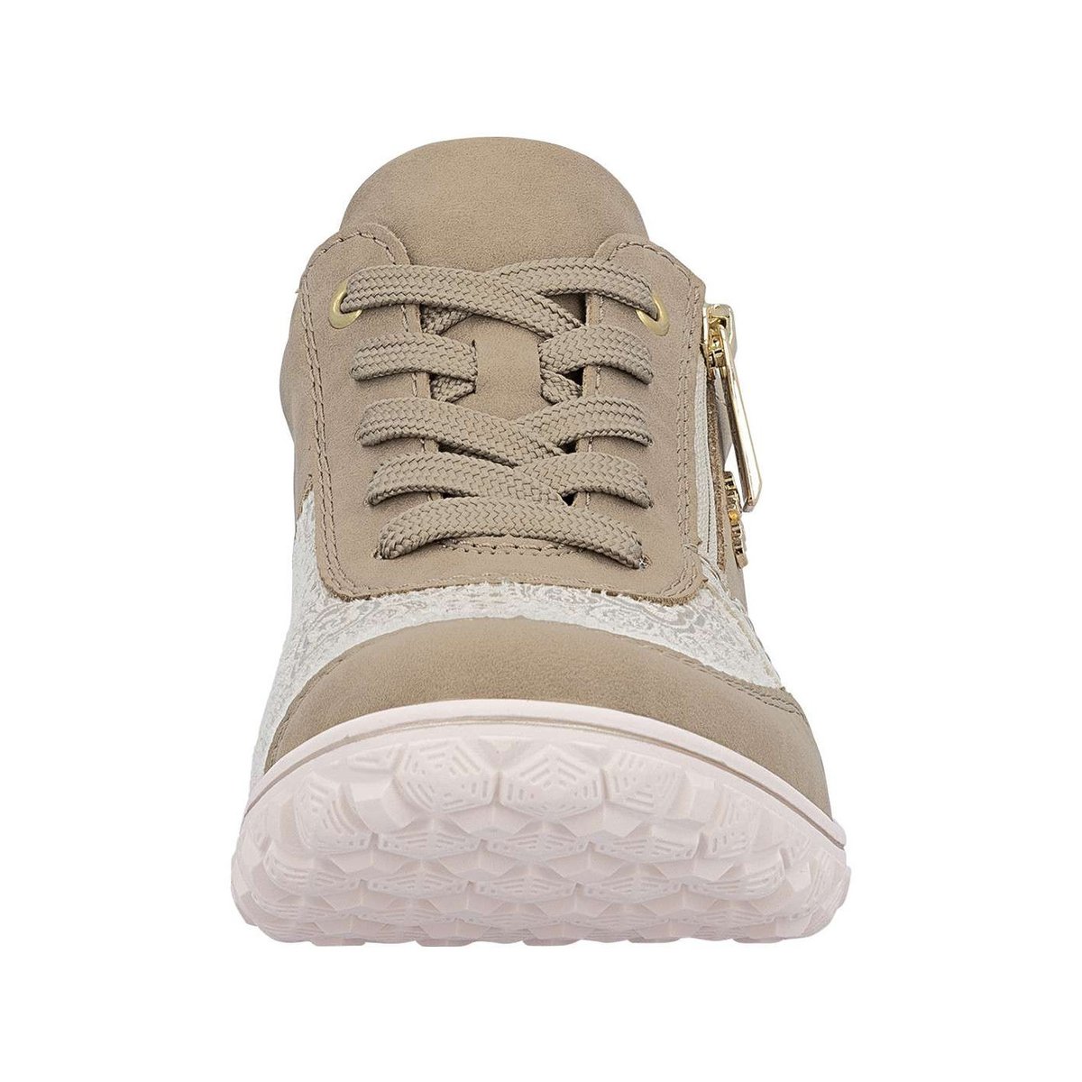 Baskets running taupe à talon plat avec des lacets et un zip latéral beige, RIEKER
