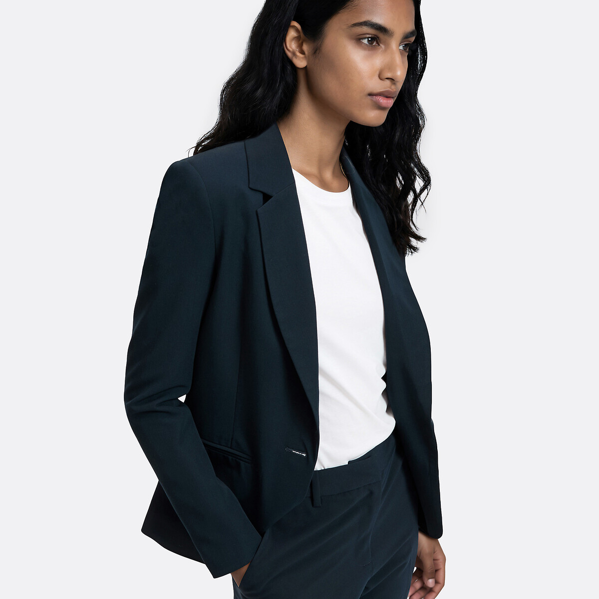 Casaco blazer, corte justo, botão único marinho, LA REDOUTE COLLECTIONS