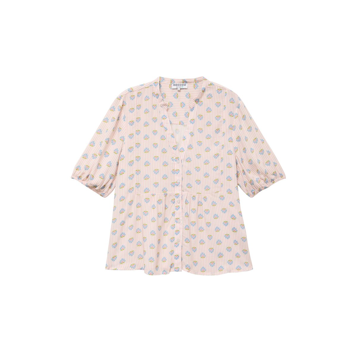 Chemise droite col v manches courtes rose, BONOBO