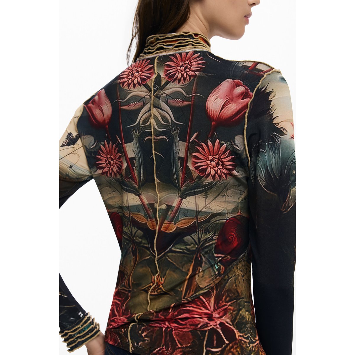 T-shirt bordée de roses noir, DESIGUAL