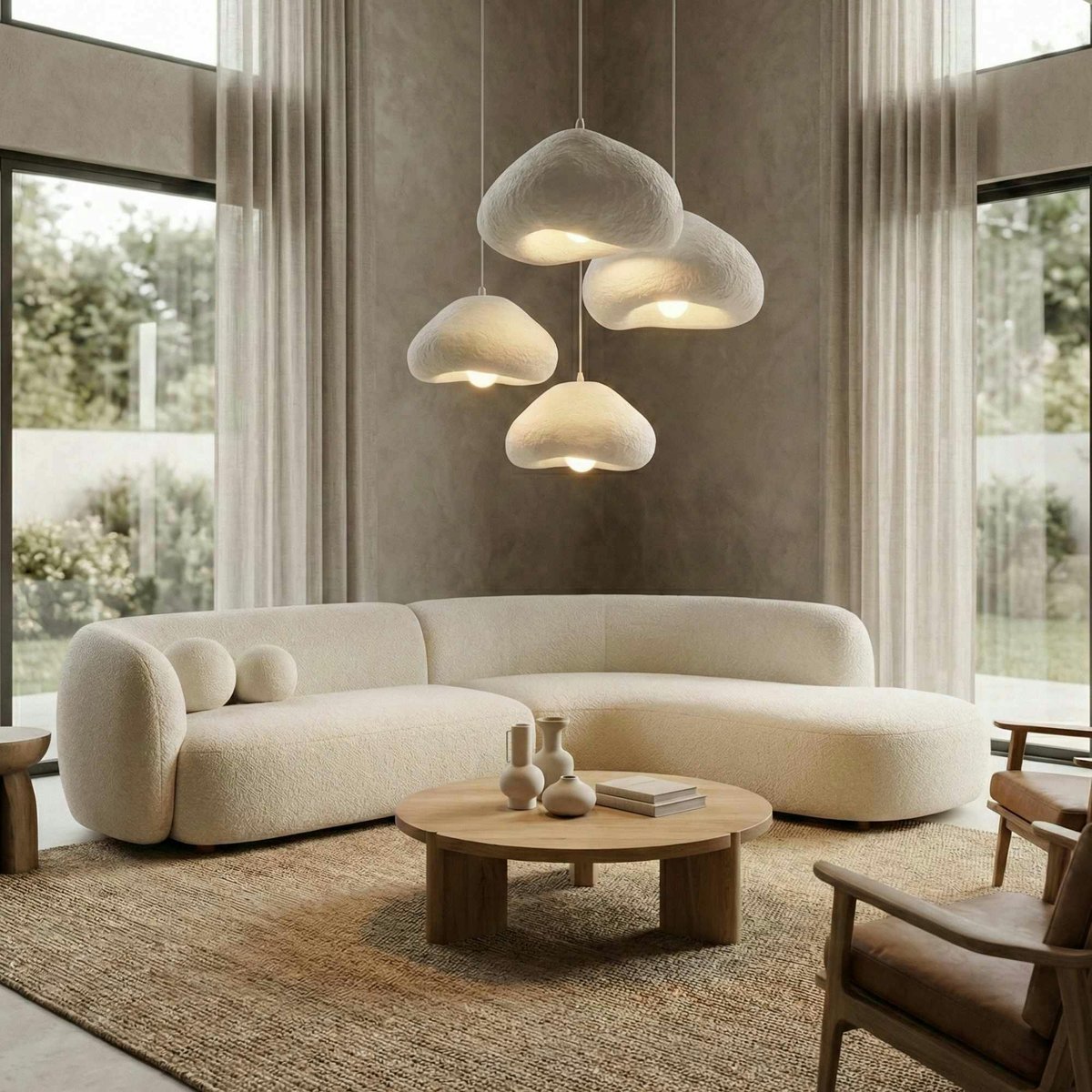 Suspension ronde 4 lampes hauteur réglable NOXIS blanc, PIER IMPORT