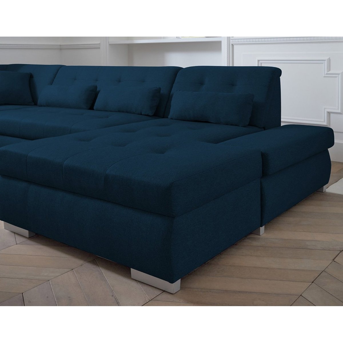 Canapé panoramique angle gauche 7pl XXL, VERMONT bleu pétrole, BEST MOBILIER