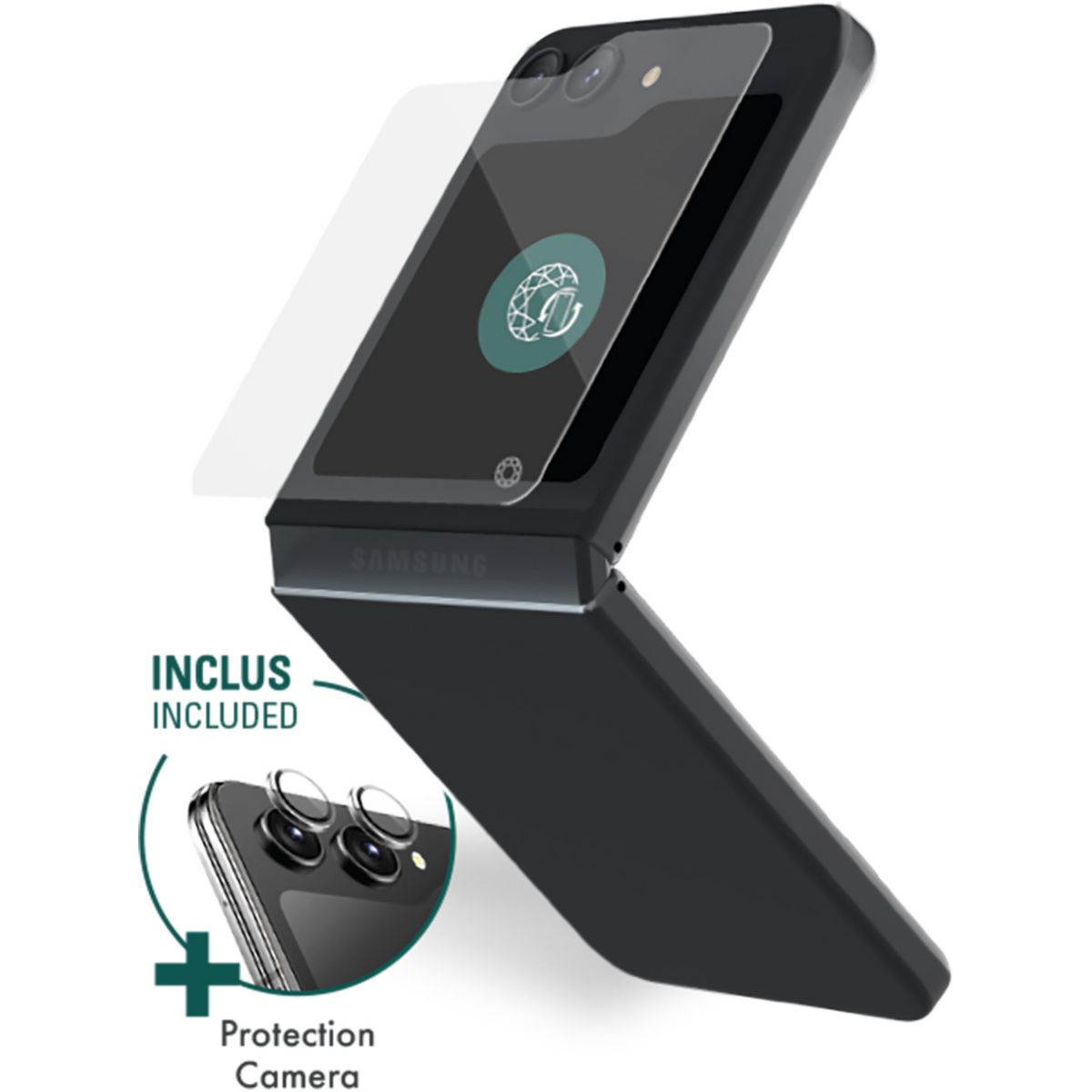 Protège écran Samsung galaxy Z Flip 6/7 FE verre + len couleur unique, FORCE GLASS