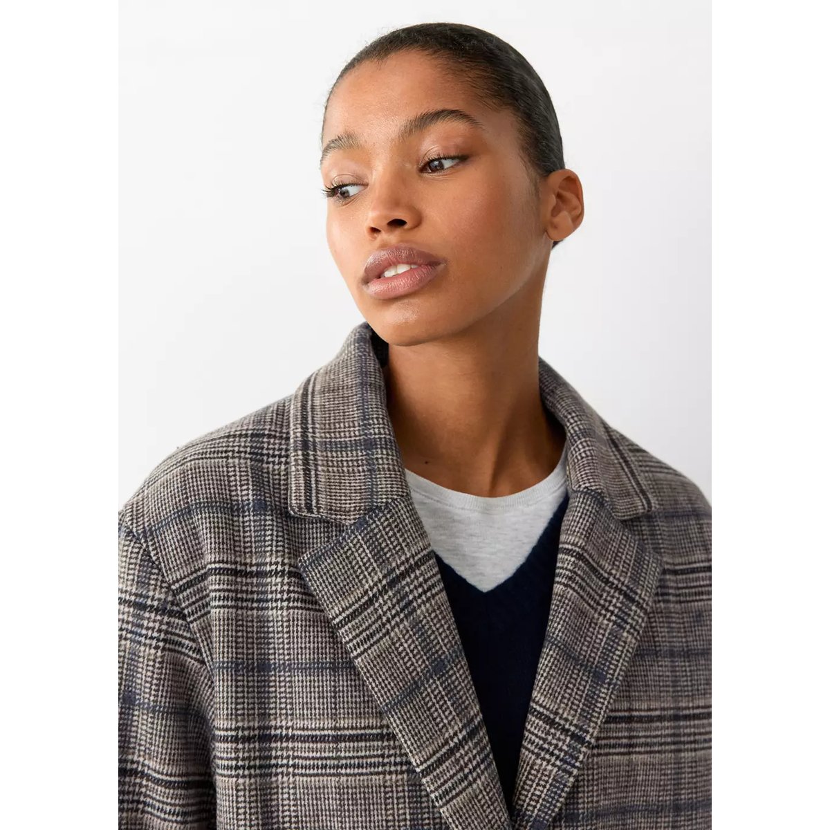 Manteau en drap de laine à carreaux gris, MANGO TEEN